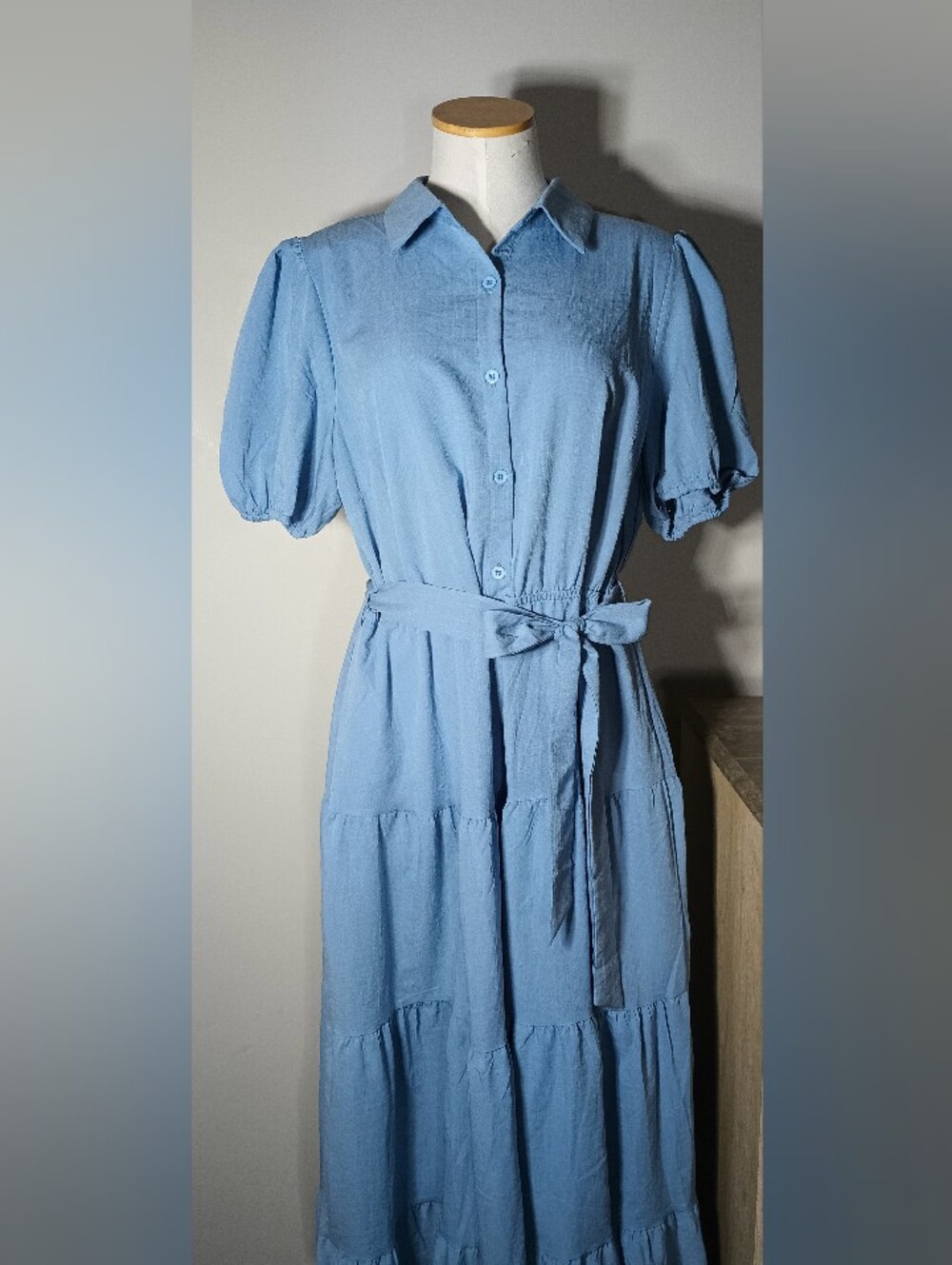 Fashion Blue Maxi Dress Line A Short Sleeve XL
